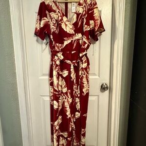 Maroon Floral Wrap One Piece Pantsuit